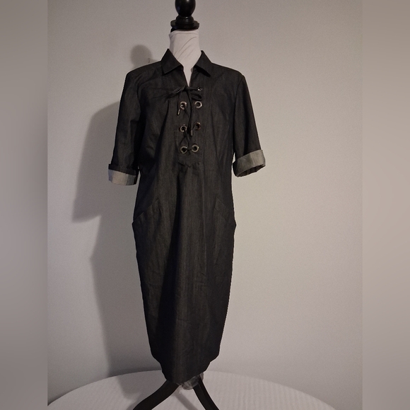 Lafayette 148 Darkwash Denim Midi Dress - Picture 13 of 14